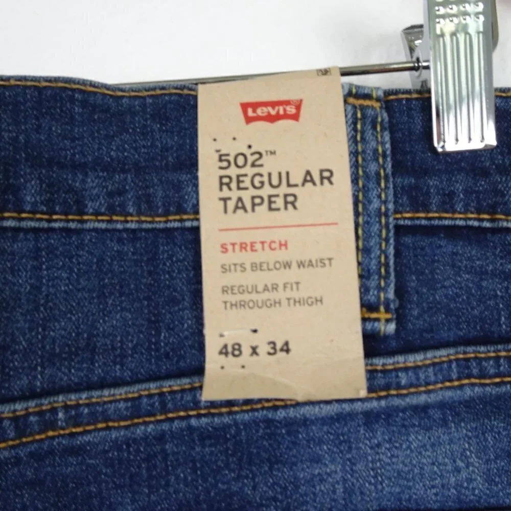 Levi's 502 Taper Jeans Big Men's Size 48x34 Blue Stretch Denim Regular Fit